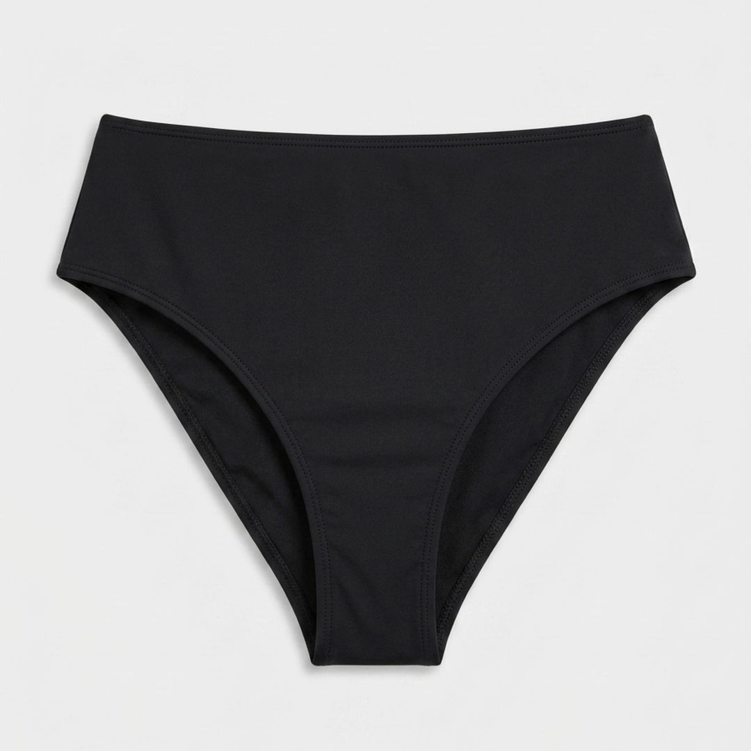 Sarah high-waisted bikini bottom in black, detail view