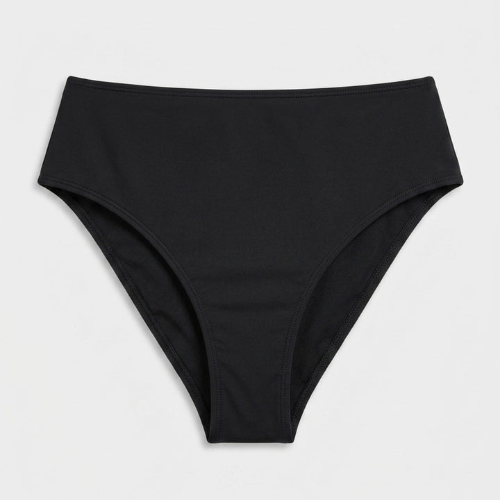 Sarah high-waisted bikini bottom in black, detail view