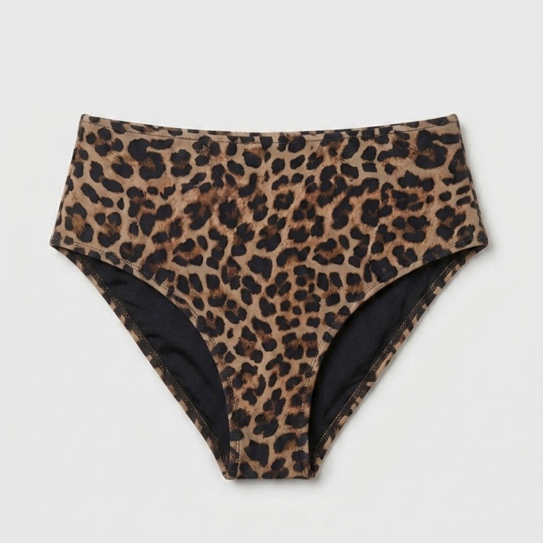 Sarah high-waisted bikini bottom in leopard, detail view
