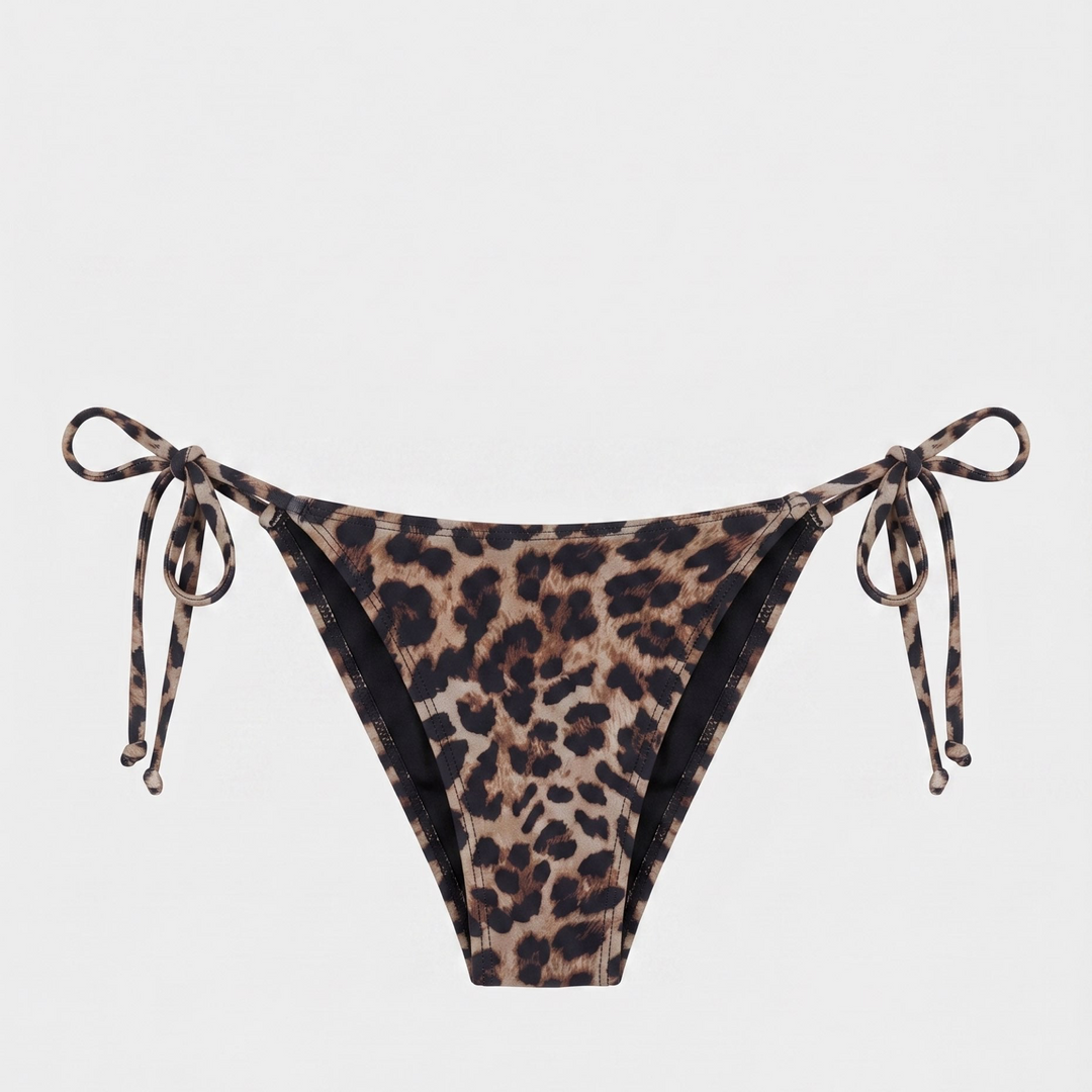 Ellen tie-side bikini bottom in leopard, detail view