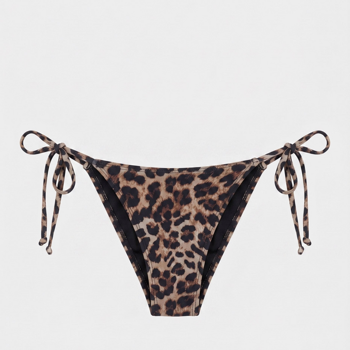 Ellen tie-side bikini bottom in leopard, detail view