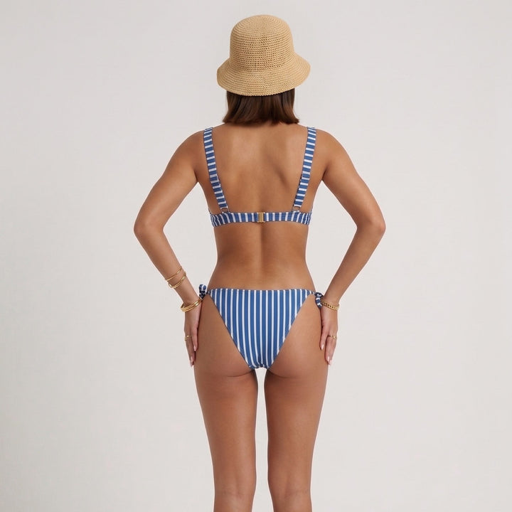 Ellen tie-side bikini bottom in stripe, back view