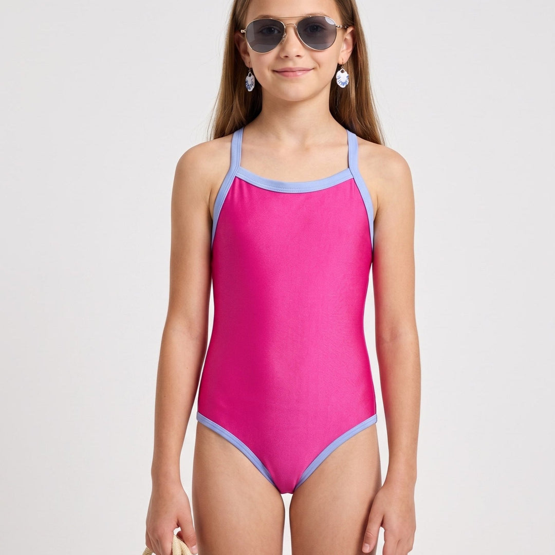 Ciara girls' one-piece swimsuit in pink, front view