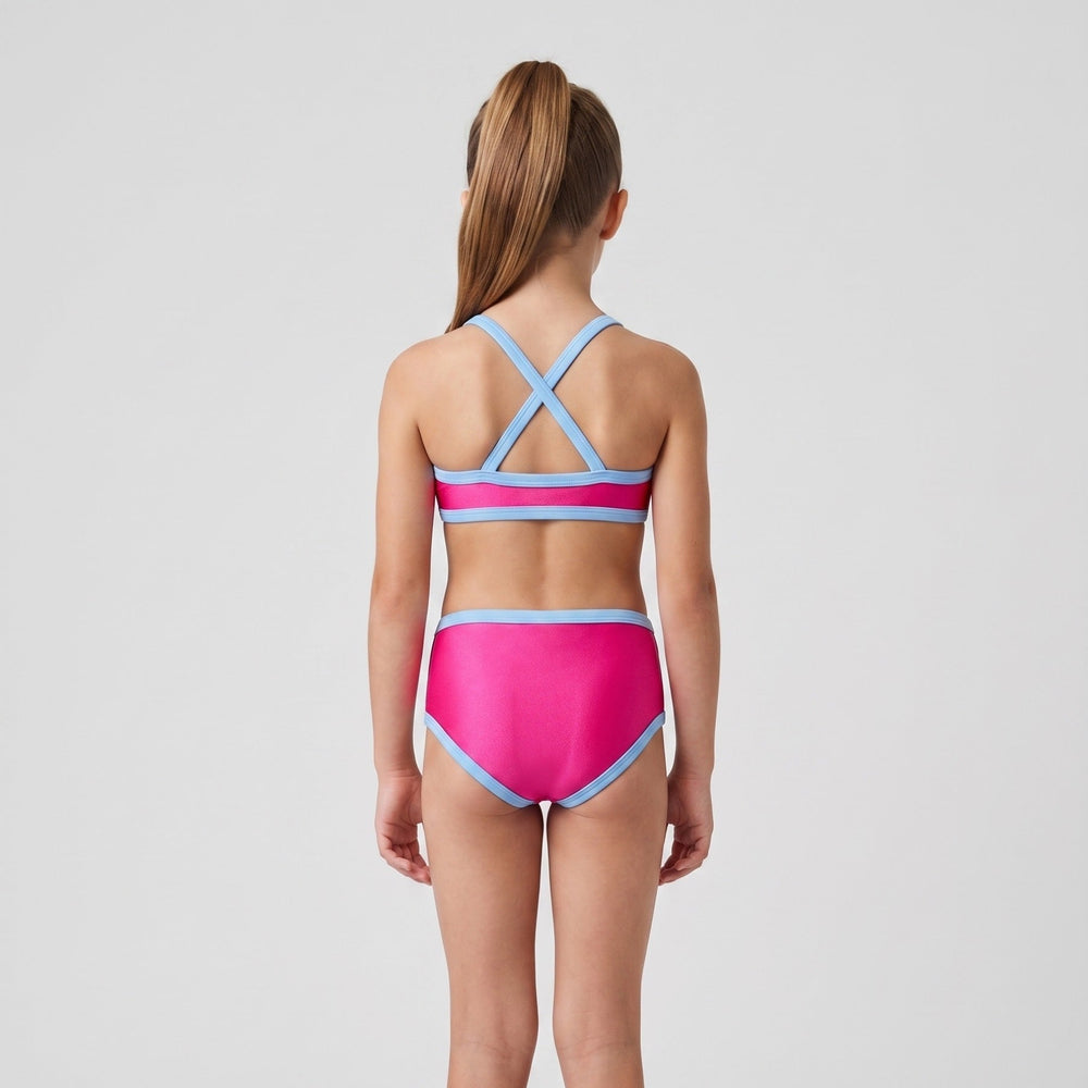 Molan girls' two-piece swimsuit in pink, back view