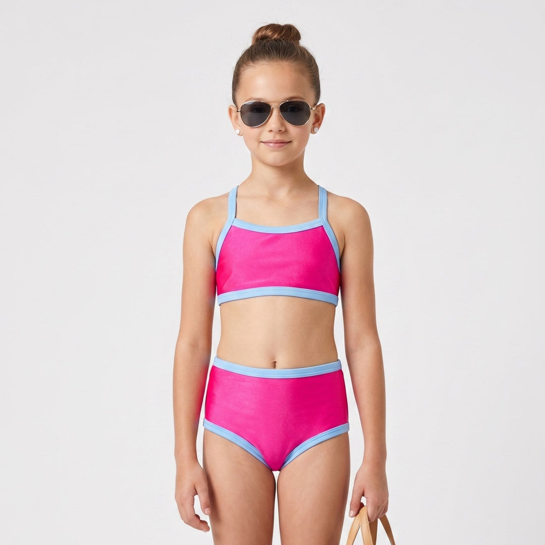 Molan girls' two-piece swimsuit in pink, front view