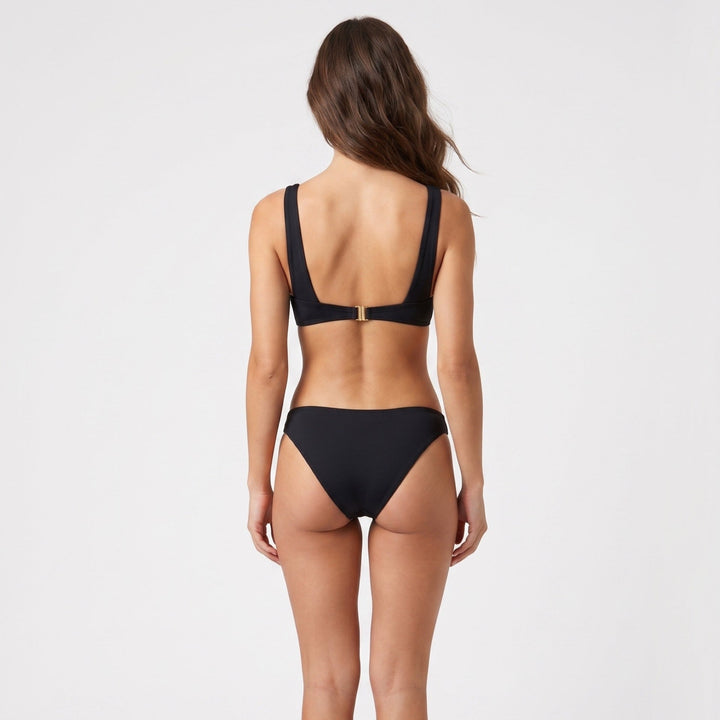 Cameron high-neck bikini top in black, back view
