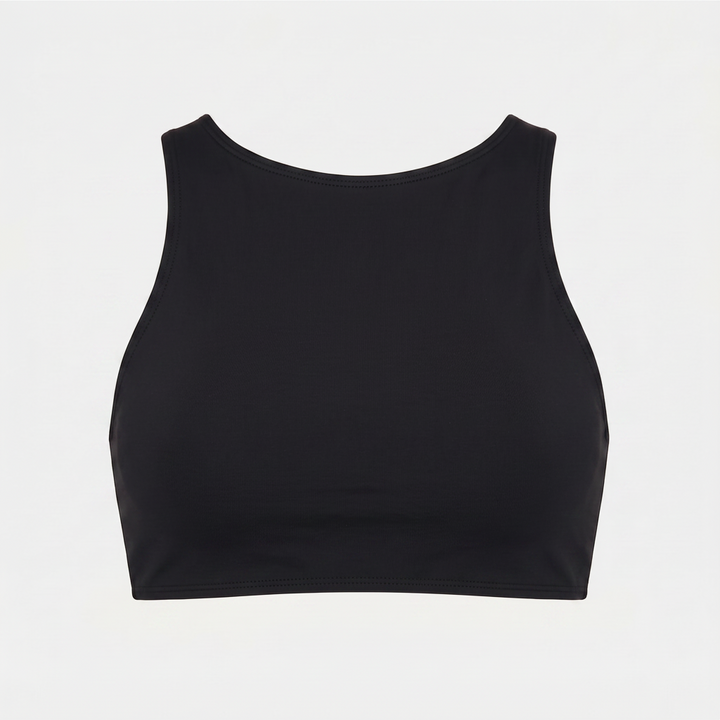 Tina high-neck bikini top in black, detail view