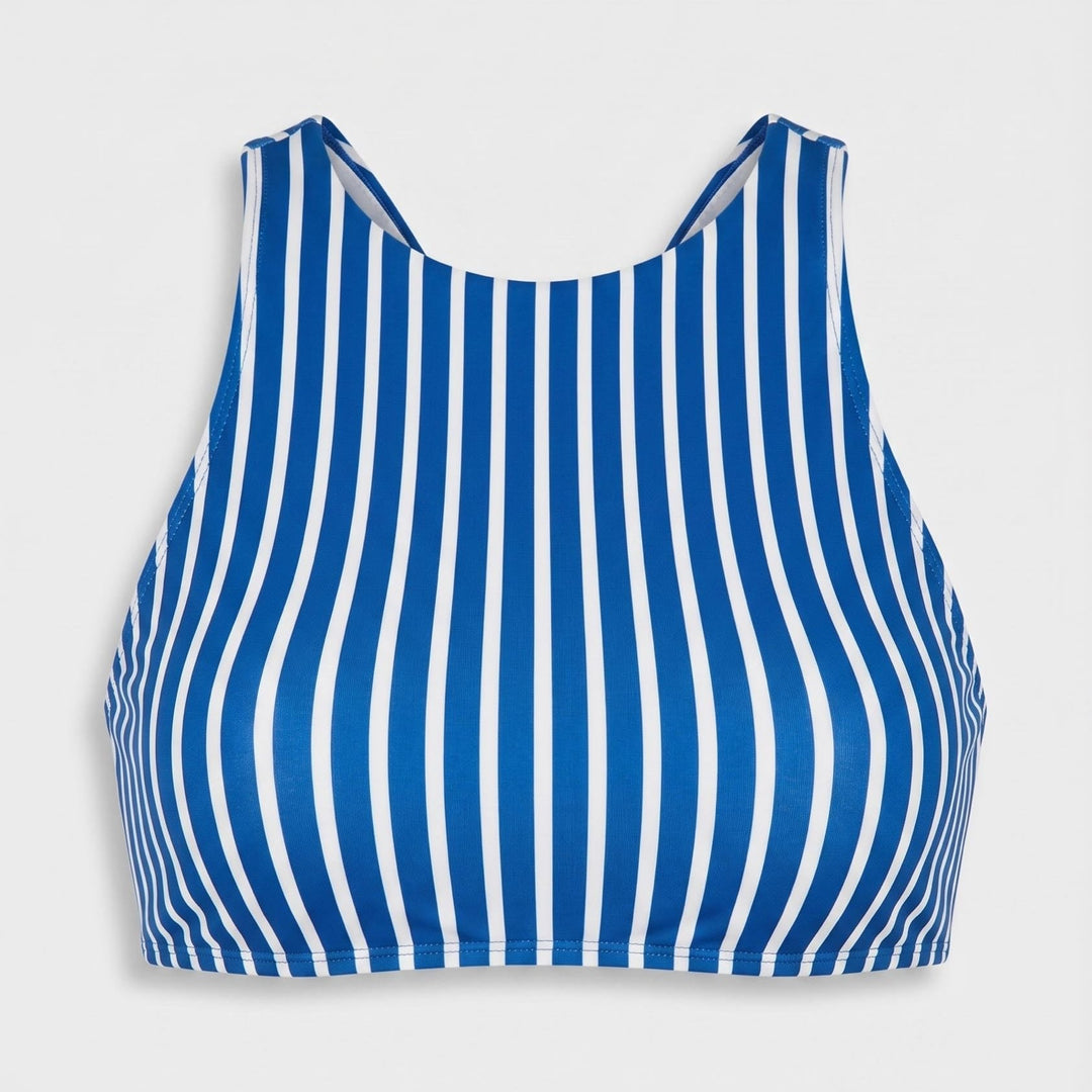 Cameron high-neck bikini top in stripe, detail view