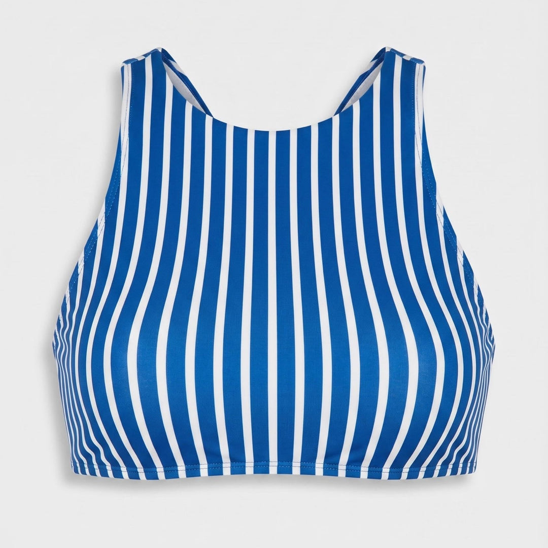 Tina high-neck bikini top in stripe, detail view