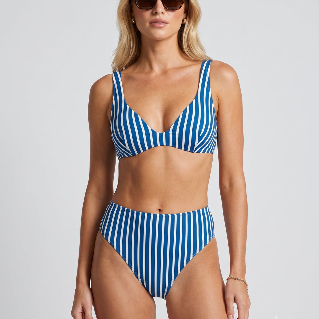 Sarah bikini top in stripe, front view